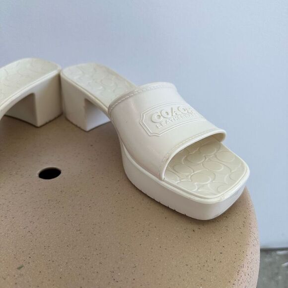 Coach Scarlett Chalk Cream Rubber Block Heel Slip On Open Square Toe Sandal - Picture 8 of 13